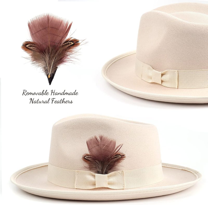FADACHY Fedora Hats for Men & Women Wide Brim Felt Hat Dress Panama Trilby Hats - Image 2